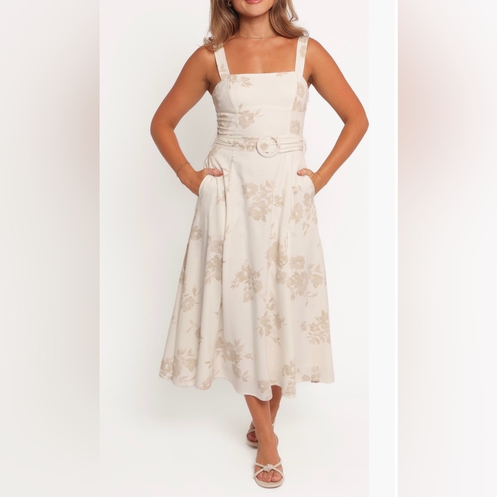 Petal & Pup Cream Floral Midi Dress with Belt